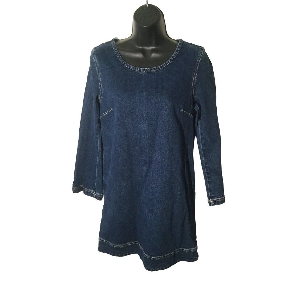 Rachel Antonoff Women's Long Sleeve Scoop Neck Cotton Denim Dress Size Small